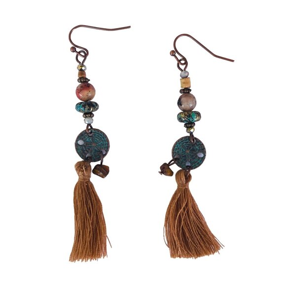 Boho Dangle Tassel Earrings Handmade with Beads and Tassel Thread for Women - Picture 2 of 4